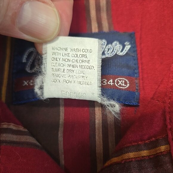 Vintage Wrangler Western Shirt Mens XL Red Stripe Pearl Snap X-Long Tails - Picture 8 of 8